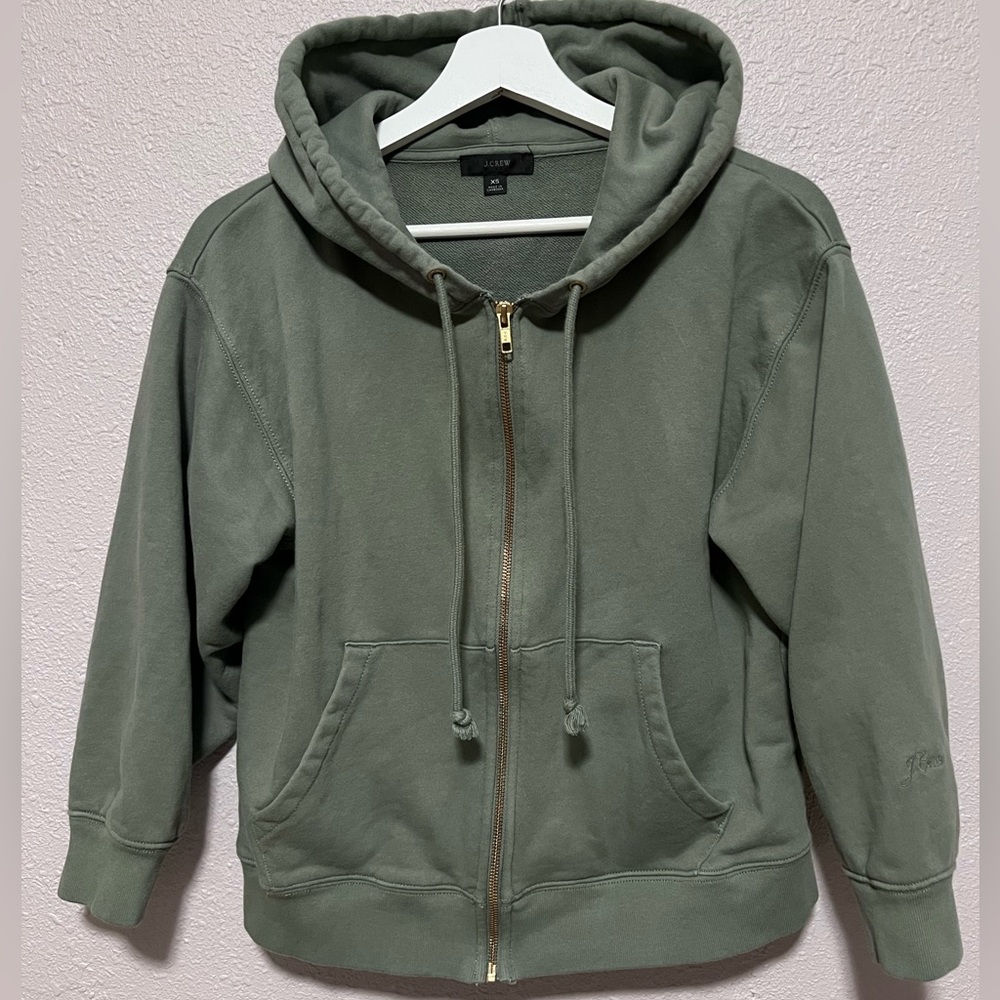 J. Crew Women's University Terry Zip-Up Hoodie with Logo Embroidery XS